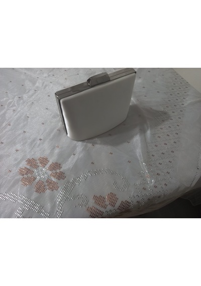 Ttvakum Abiye Çanta Tel Kırma El İşlemeli Kare İşlemeli Krem