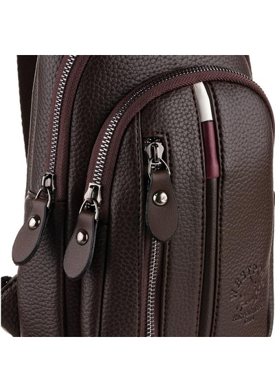 Westpolo Vegan Deri Unisex Çapraz Göğüs Ve Omuz Çantası Body Bag - 7006 Kahverengi