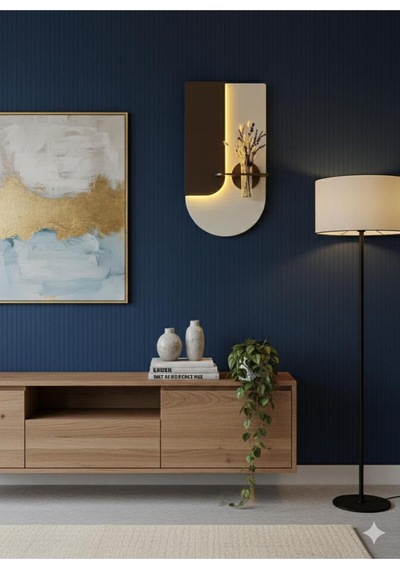 Lavanta Ahşap Pilli Ledli İskandinav Tarzı Salon Duvar Rafı Modern Çiçeklik 40 X 75 Cm Paris Grisi - Ahşap Ceviz