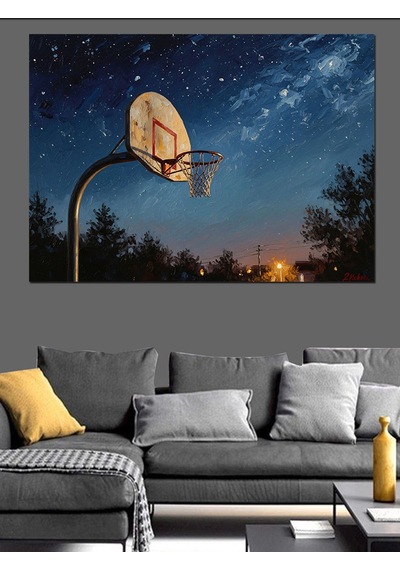 Ahşap Tablo Gece Altında Basketbol Potası Tablosu