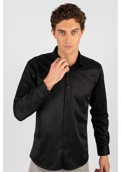 Tudors Modern Slim Fit Uzun Kol Düz Erkek Gömlek-23972 Siyah Tudors Modern Slim Fit Uzun Kol Düz Erkek Gömlek-23972 Siyah