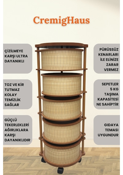 Ahşap Sebzelik Geleneksel Tasarım Yuvarlak Akça Desenli 5 X 5 Kg Kapasiteli Hazır Gönderim Diğer