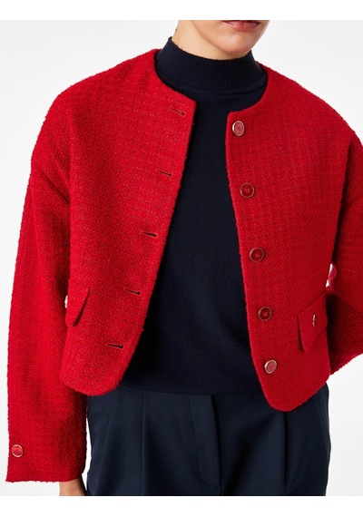 Koton Uzun Kollu Cepli Viskon Karışımlı Düğmeli Oversize Kruvaze Yaka Blazer Ceket Kırmızı Koton Uzun Kollu Cepli Viskon Karışımlı Düğmeli Oversize Kruvaze Yaka Blazer Ceket Kırmızı