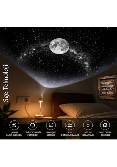 Mighty 10 Siyah Beyaz 14 Renkli Desenli Usb Led Projektör Gece Lambası 360 Derece Ayarlanabilir Esnek Yansıtıcı