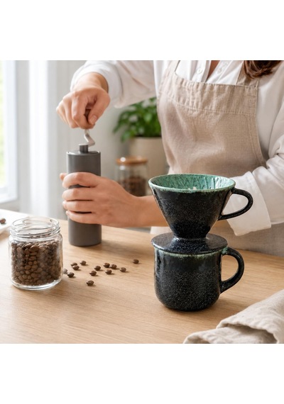 Tr El Yapımı Seramik V60 Dripper, Glossy Black Filtre Kahve Demleme Ekipmanı, Pour Over Kahve Demleme Seti, Barista V Genel