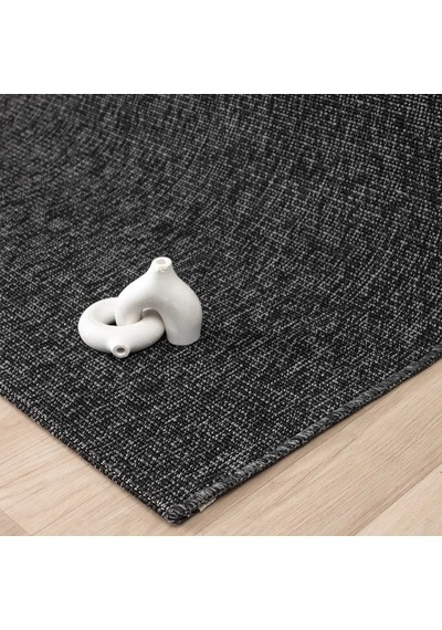 Antrasit Siyah Dokuma Görünümlü Modern Halı - L662anbo