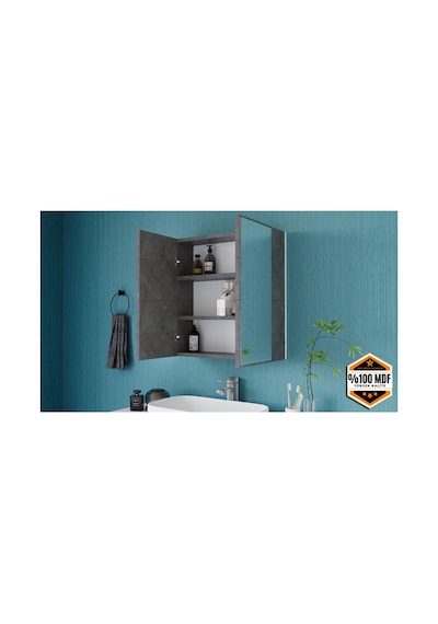 Rafineri 2 Kapaklı Aynalı Banyo Dolabı Mdf Gri