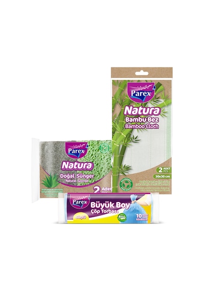 Natura Sünger, Bambu Bez Ve Büyük Boy Çöp Torbası Paketi