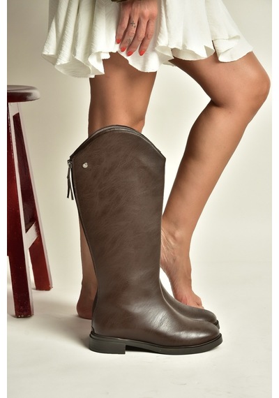 Fox Shoes Z973286109 Kahverengi Düz Taban Klasik Kadın Çizme