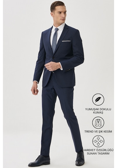 AC&Co / Altınyıldız Classics Erkek Slim Fit Dar Kesim Mono Yaka Takım Elbise Lacivert