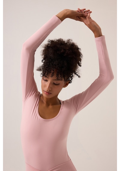 Los Ojos X Ece Pembe Uzun Kollu U Yaka Spor Bluz Scoop Neck Top Pembe Pembe