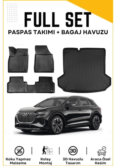 Audi Q4 E-tron 2024 Model Birebir Uyumlu Bagaj Havuzu+paspas Seti