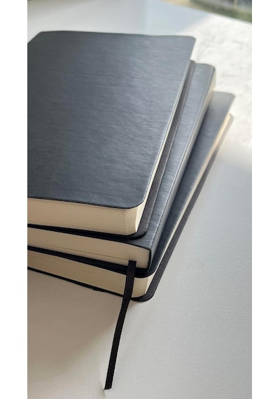 Defter, Çizgisiz Not Defteri, Siyah Termo Deri Kapaklı Çizgisiz Not Defter, 128 Yaprak A5 Planl