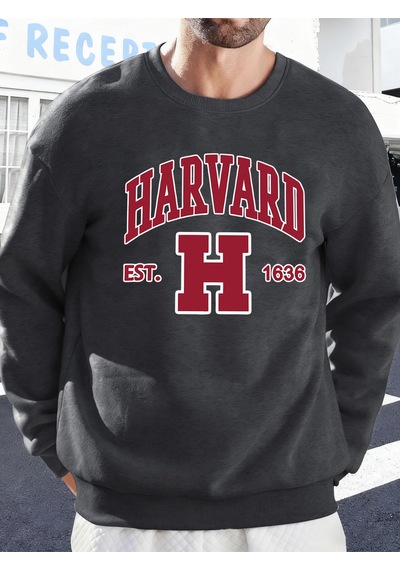 Startmore Startmoreharvard Est. 1636 Baskılı Erkek Sokak Sweatshirtü Polar Oversize Kazaklar Sonbahar Her Şeyle Antrasit