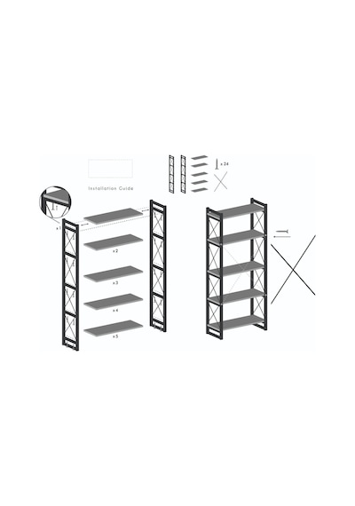 5 Raflı Metal Kitaplık Ceviz 180 Cm Çok Renkli