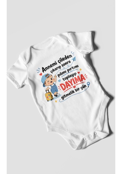 Morivokids Anneye Ve Dayıya Özel Kısa Kollu Bebek Body %100 Pamuk Zbn153-kk Beyaz