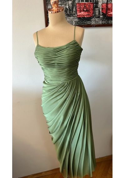 Chica Rosa Fashion Drapeli Haki Midi Elbise