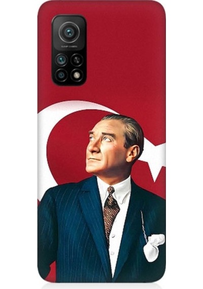 Xiaomi Mi 10t Pro Uyumlu Mustafa Kemal Atatürk Ve Bayrak Desenli Silikon Kılıf