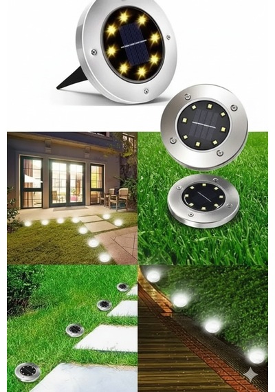 8 Led Güneş Enerjili 4 Adet Solar Bahçe Aydınlatma Paslanmaz Çelik Su Geçirmez Armatür Saplama Lamba
