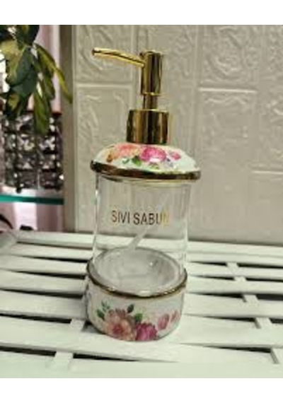 Çiçekli Cam Sıvı Sabunluk