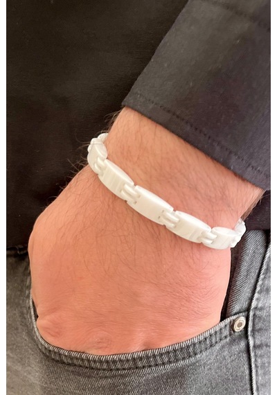 1. Sınıf Çelik Ve Seramik Mixli Beyaz Erkek Bileklik 23 Cm