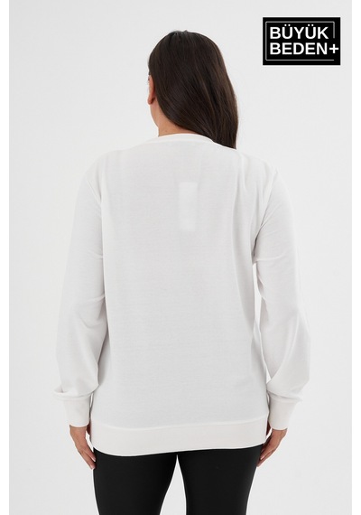 Süperlife Kadın Büyük Beden Bisiklet Yaka İnce Sweatshirt Spr24bswk56 Ekru