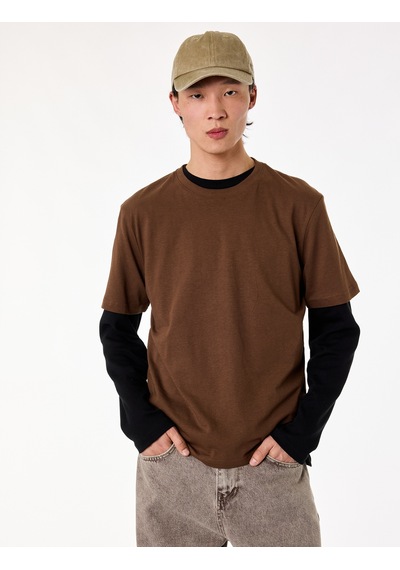 Koton Regular Fit Bisiklet Yaka Pamuklu Basic Kısa Kollu Tişört Kahverengi 6sam10011mk Kahve