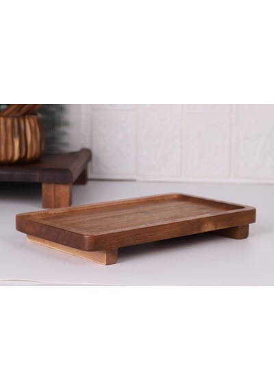 Atby Akasya Doğal Ahşap Dikdörtgen Ayaklı Sunumluk 26x14 Cm Kahvaltı Peynir Atıştırmalık Servis Tabağı Ahşap