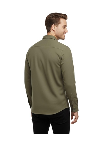 Raymons Erkek Spor Silim Fit Kanvas Tek Cepli Gömlek Bgl-st04955 Haki