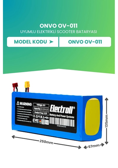 Onvo Ov-011 Uyumlu Batarya Ultra Yüksek Kapasite Batarya 48v 20ah Pil Elektrikli Scooter Bataryası Çok Renkli