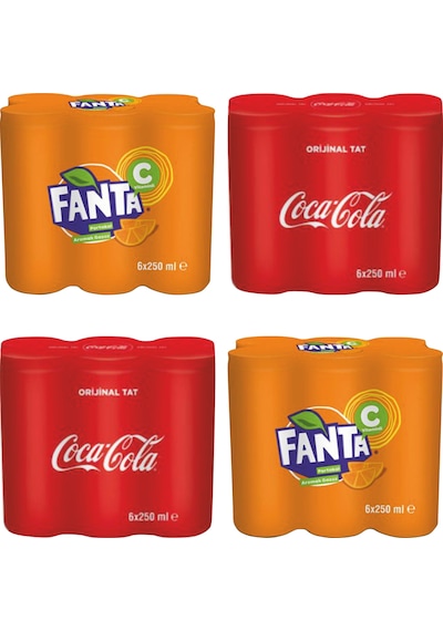 Coca Cola Orijinal Tat 12 x 250 ML + Fanta C Portakal Aromalı 12 x 250 ML