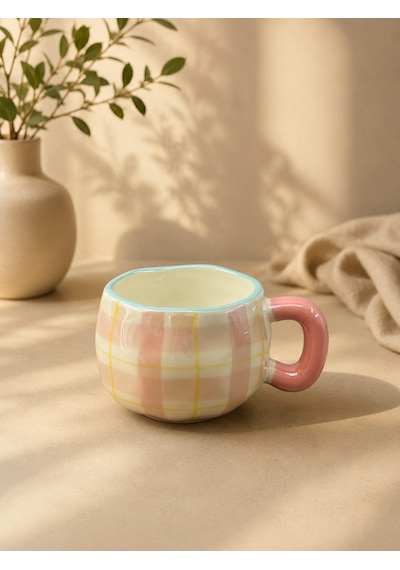 Acar Porselen Lüks Kahve Meşrubat Çay Bardağı Bardak Kupa 325ml Açık Pembe