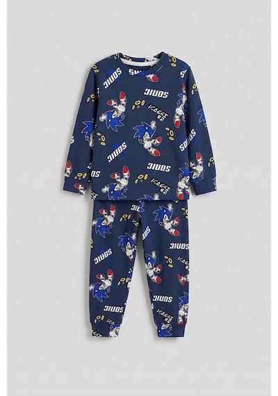 Zuzunga The Hedgehog Super Sonic Desenli %100 Pamuk Çocuk Pijama Takımı Lacivert