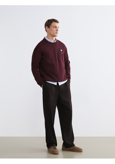 Lcw Vision Bordo Bisiklet Yaka Ayı Teddy Baskılı Erkek Kalın Sweatshirt