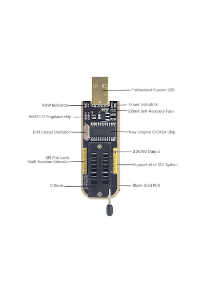 Ch341a 24 25 Serisi Eeprom Flash Bıos Usb Programlayıcı + Soıc8 Test Klipsi