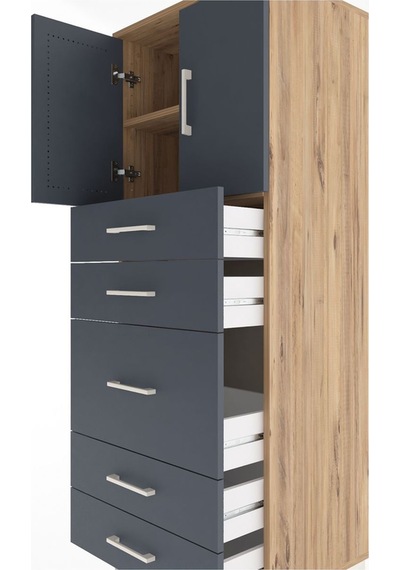 Hyperion Dolap 2 Raflı 5 Çekmeceli 2 Kapaklı 60x44x163 Çam-an... Çam