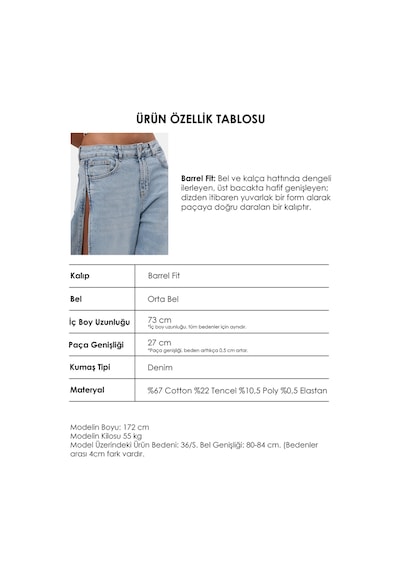 Kadın Kot Rengi 4s6-3 Low Rise Barrel Fit Özel Tasarım Denim Jean