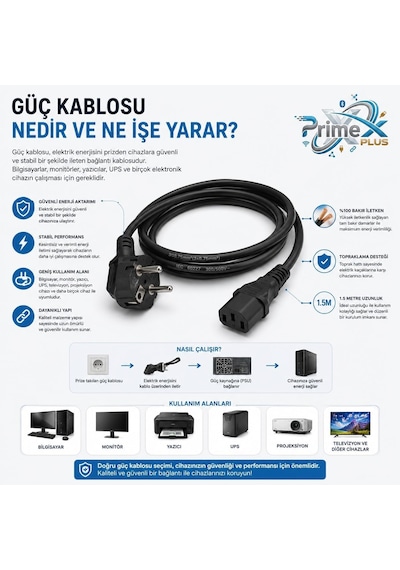 Lexroo Px-pwr15 1.5 Metre Pc Power Supply Güç Kablosu, 3x0.75mm Full Bakır Psu Power Kablo Standart