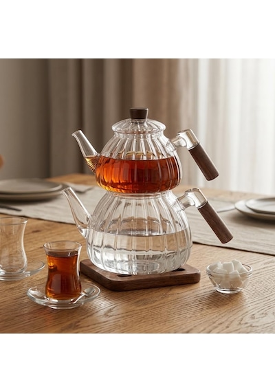 Lexroo Akasya Cam Çaydanlık Takımı 1500 Ml + 600 Ml Çok Renkli