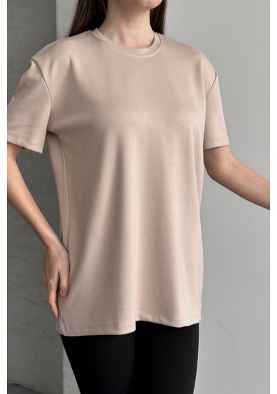 Balenbi Kadın Modal Bisiklet Yaka Basic Yarım Kollu T-shirt 1211 Bej
