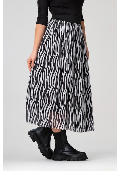 Bold & Young Kadın Siyah Beyaz Zebra Baskılı Astarlı Beli Lastikli Tül Etek