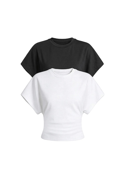 Genius Store Kadın Yarasa Kollu Bluz Pamuklu 2 Li Bluz Yarasakol-2 Beyaz-siyah