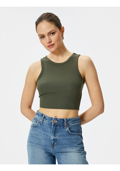 Koton Crop Atlet Ribanalı Bisiklet Yaka Haki 4sak10011ek 4SAK10011EK890 Haki