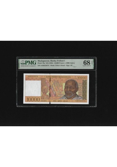 Madagaskar Madagascar Banky Foiben'i 10.000 Francs Frank P79a Nd 1995 Pmg 68 Epq Superb Gem Unc Ç