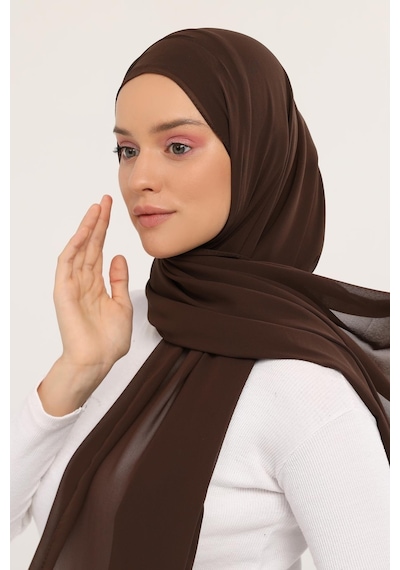 Altobeh Hazır Lüks Pratik Hijablı Şifon Şal Kahve Rengi
