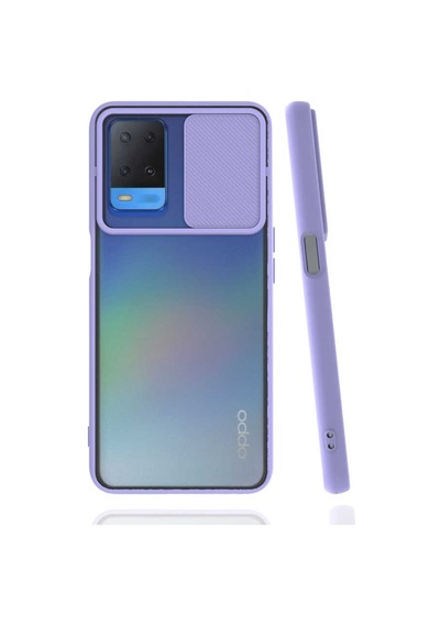 Noktaks - Oppo Uyumlu Oppo A54 4g - Kılıf Slayt Sürgülü Arkası Buzlu Lensi Kapak - Pembe Açık
