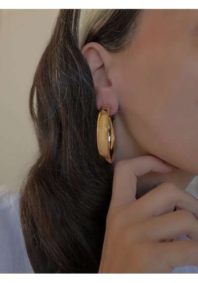 Halka Model Gold Renk Çelik Küpe 5cm Altın