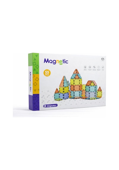 Magnetic 55 Parça Manyetik Yapı Blokları Eğitici Zeka Oyunu Renkli İnşa Seti Çocuk Kare Parça 5.5 Cm