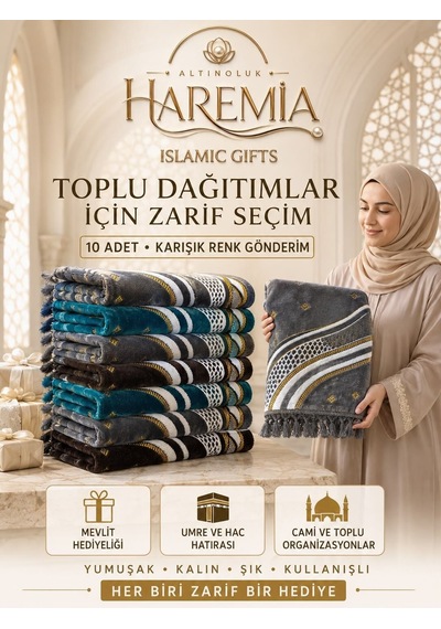 10'lu Lüks Kalın Dokulu Seccade Karışık Renk Toplu Hediyelik Namaz Seccadesi Çok Renkli