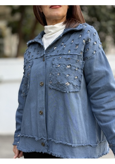 İtalyan Pullu Gabardin Ceket İndigo Mavi 50 Bedene Kadar